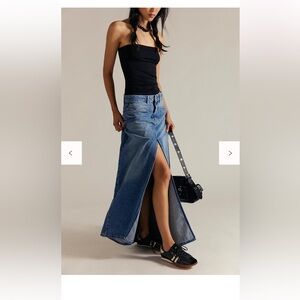 Free People Blue Denim Women's Maxi Skirt with statement front slit